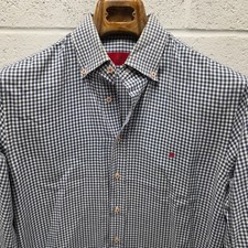 Carolina Herrera Mens Dress Shirt 15.5 Or M Blue White Gingham Button Down 21x31