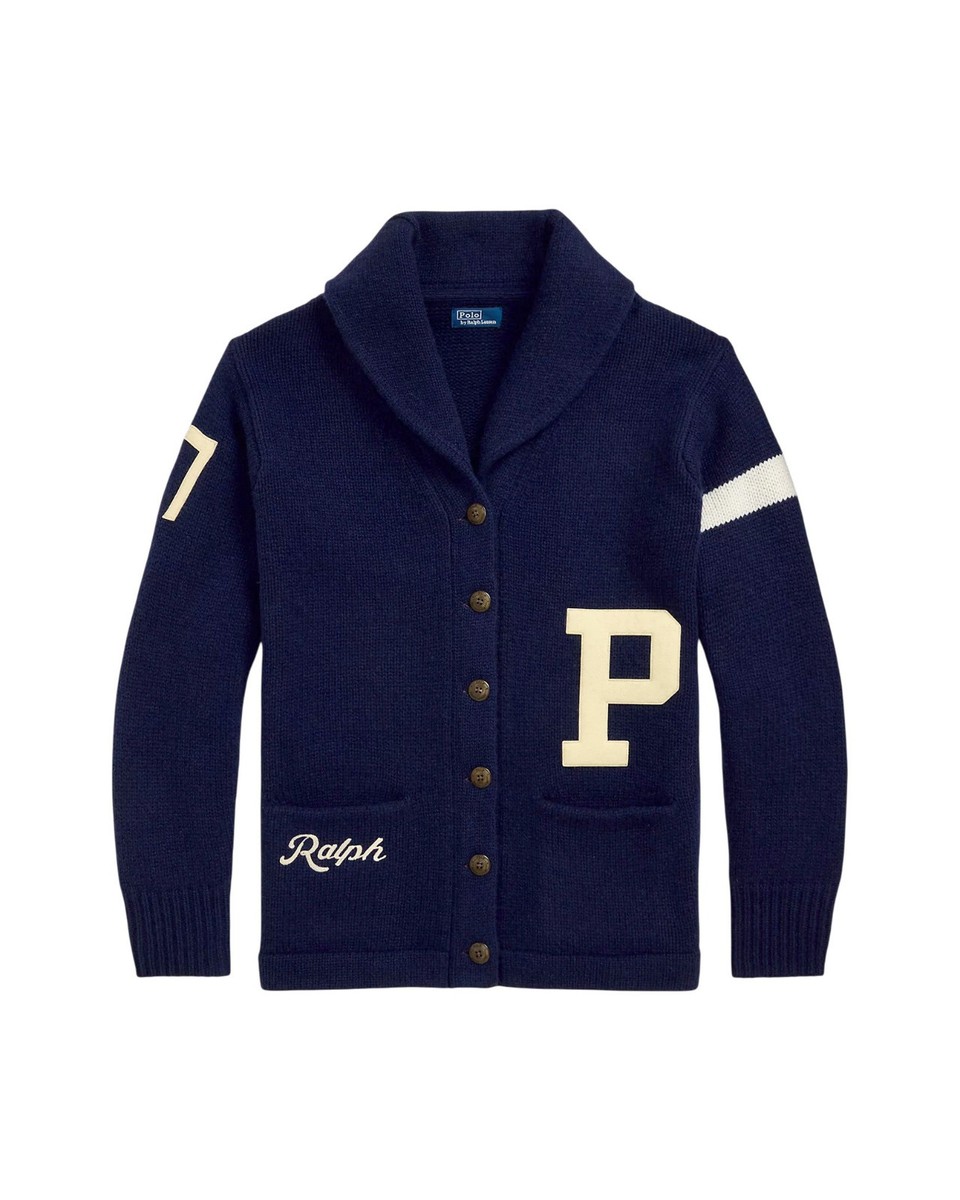 Women's Polo Ralph Lauren Navy Wool Varsity Letterman Shawl