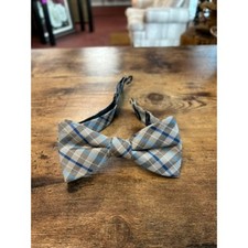 Tan Navy Plaid Pre-Tied Bow Tie - New with Tags