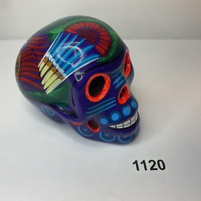  Hand Painted Ceramic Sugar Skull Multi-Color  Floral Day of the Dead Decor