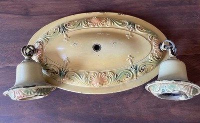 Vintage Art Deco Gross Co. Cast Aluminum Double Socket Ceiling Light