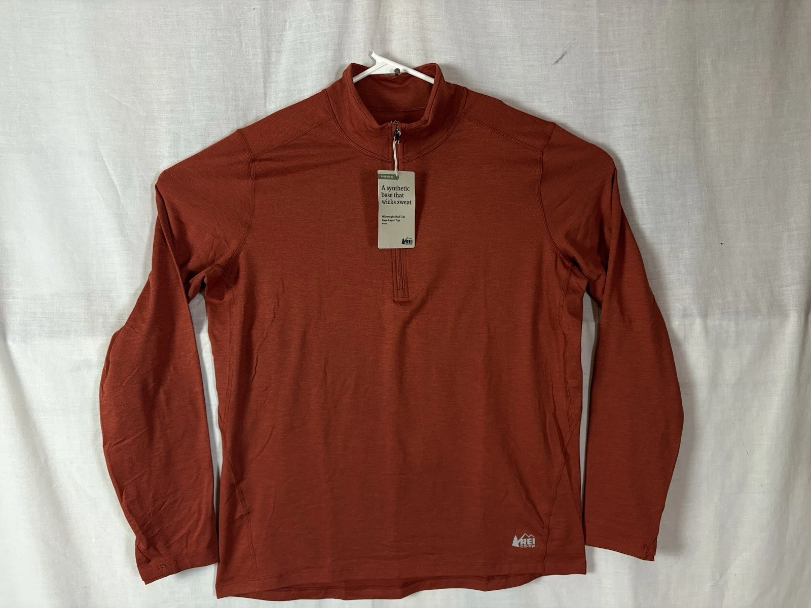 REI Co-op Men's Midweight Base Layer Half-Zip Top REDROCK UPF 50+ Sz Large