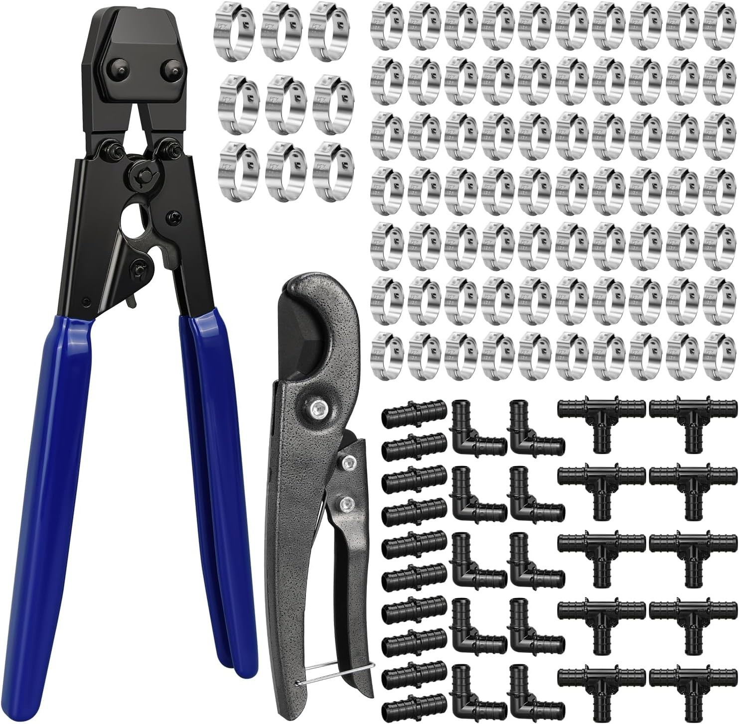 PEX Cinch Clamp Tool Kit, 3/8" to 1" PEX Pipe Clamp Cinch Tool with 30 pcs 1/...