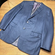 Brioni NM Colosseo Window Pane Plaid Jacket Wool Sport Coat Navy Blue US 42 52