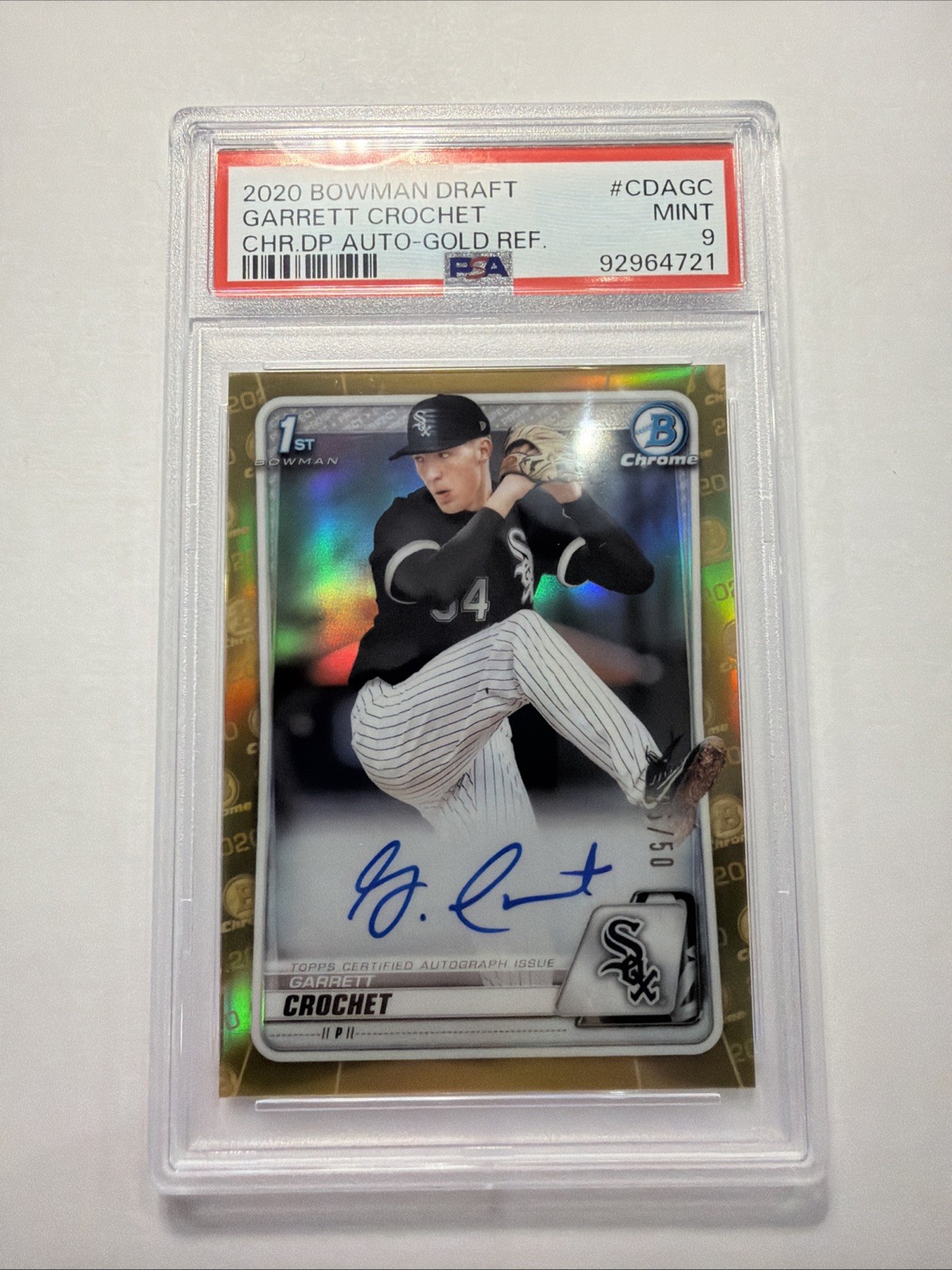 Garrett Crochet 2020 Bowman Chrome Draft Auto Gold /50 PSA 9 Mint Red White Sox