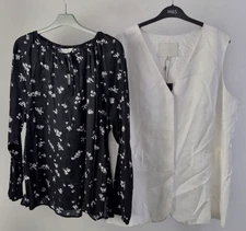 M&S Autograph Women's Waistcoat & Blouse Size 20 White Black 100% Cotton NEW F2