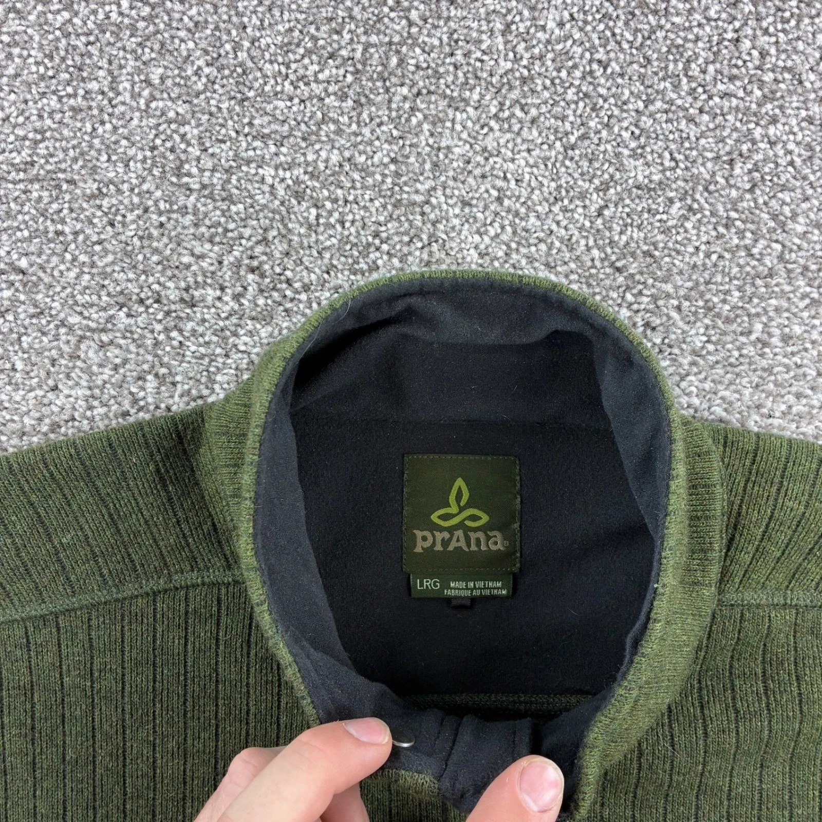 Prana Barclay Sweater Jacket Mens Large Green Wool Blend Ribbed Zip M2BARC310 image 4