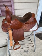 Used US made 14" tooled youth Western all-around / show saddle w/silver