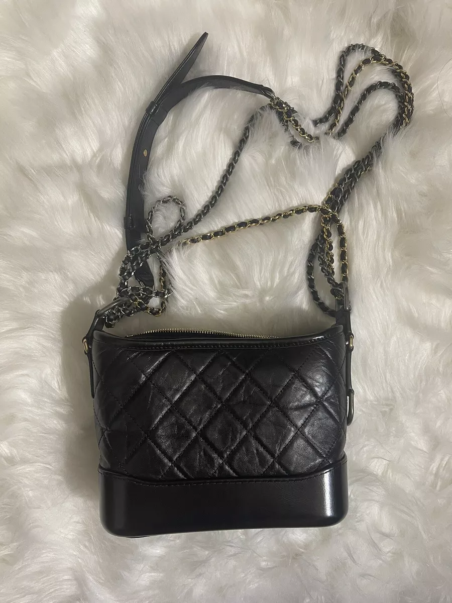 Chanel Gabrielle So Black small hobo bag in black chevron quilted calfskin.