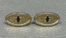Vintage Black Enamel Fleur de Lis Yellow Gold Plated Cuff Links