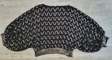 Vintage 1970s Black Silver Sequin Semi Sheer Balloon Sleeve Top - Size S/M
