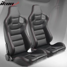 Universal Pair Reclinable Racing Seat + Dual Slider Black PU & Carbon Leather