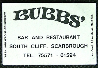 Matchbox Label Pub Bubbs South Cliff Scarbrough Yorkshire MC557