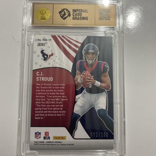 CJ. Stroud Rookie Vortex Cosmic 052/100 Graded 9.5 Gem Mint ICG Panini Donruss - Picture 5 of 8