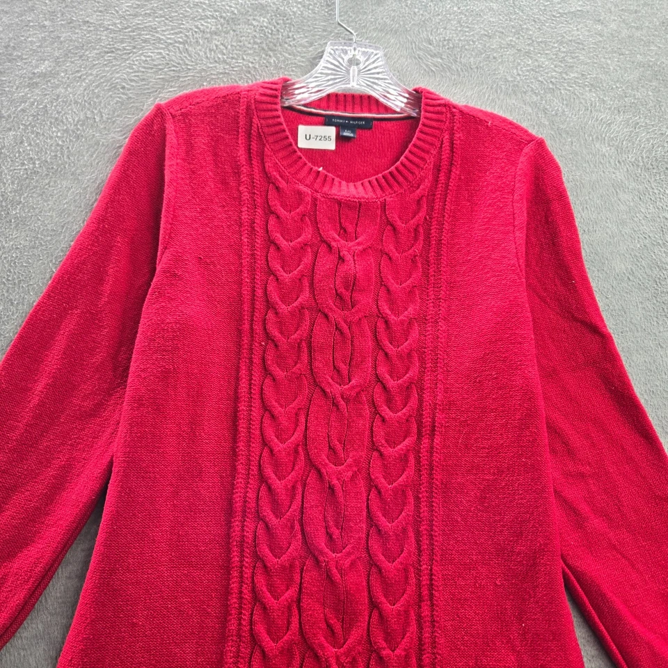 Tommy Hilfiger Women Dress Large Red Striped Mini Sweater Cable Knit Long Sleeve - Image 3 of 4
