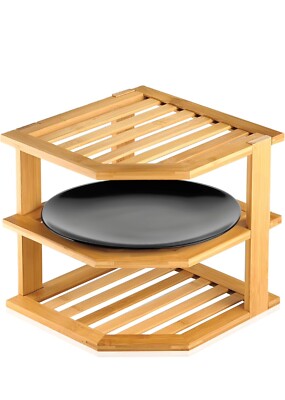 Bamboo Corner Shelf - 3 Tier,Dish Drying Rack,Plate Organizer,Spice Rack for ...