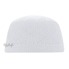 Muslim White Nylon Kufi Skull Cap Breathable Hat Open-Weave Diamond Pattern