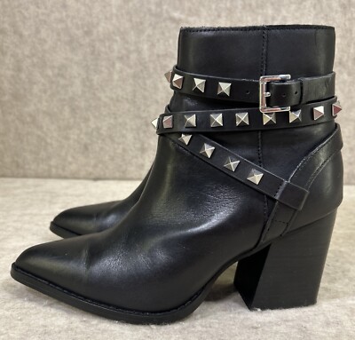 Steve Madden Black Leather Silver Studded Pointed Toe Cala Boots Size 7 EUC