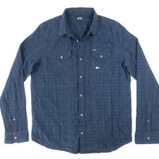 BUFFALO DAVID BITTON PLAID BLUE LARGE WOVEN BUTTON FRONT SHIRT MENS PREOWNED