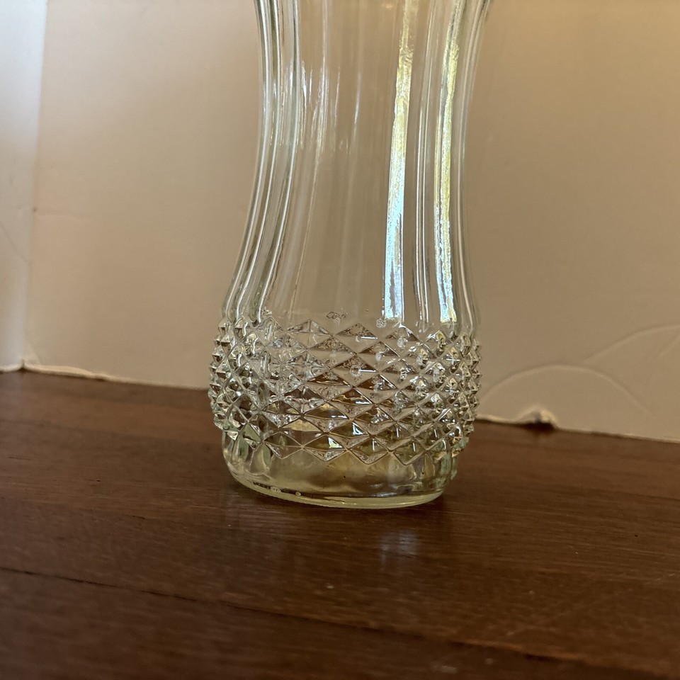 Vintage Clear Hoosier Glass Vase 4088A Ribbed Diamond Cut Pattern 8.5