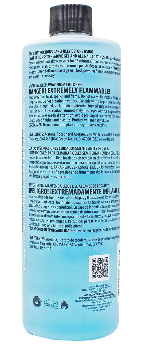 Onyx Professional Soak off Formula Nail Polish Remover, 16 fl oz