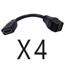 4 Pack - HDMI Keystone Wall Plate Insert Coupler Jack w/ 6" Pigtail Cable Black