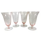 Cambridge Caprice La Rosa Pink 4 Water Goblets Depression Glass Vintage 1940s
