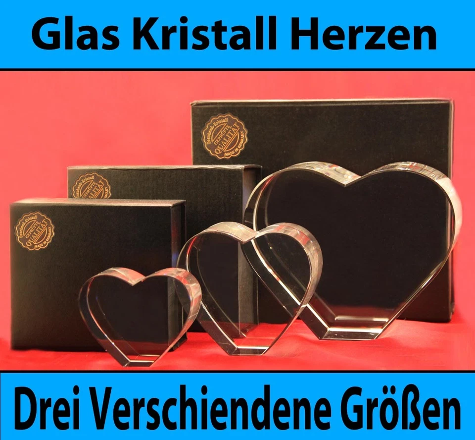 Herzen Alle Größen Glas 3D Foto im Glas Gravur Geschenkidee in 3D zu Weihnachten - Bild 1 von 1