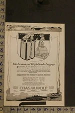 1920 CHAS WOLF LUGGAGE SUITCASE AUTO STEAMSHIP CRUISE TRUNK YORK TRAVEL AD WF98