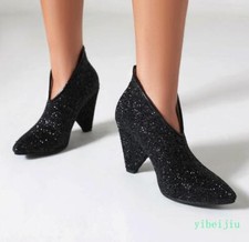 Fashion Lady Sequin Cone Heel Ankle Boots Women's Pointed Toe Shoes Wedding 2026