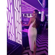 Oh Polly Embellished Dress Halterneck Low Back Evening Gown