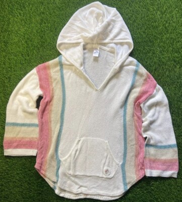 Buc-ee s Baja Striped Hoodie Women s Sz M Kangaroo Pocket Beach Swim Cover Up