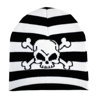 black and white striped beanie hat