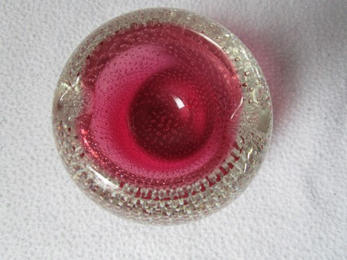 Murano Glas Aschenbecher rosa mit Luftblasen rund 8,5x5,5cm 540g Top Sammlung - Picture 2 of 7