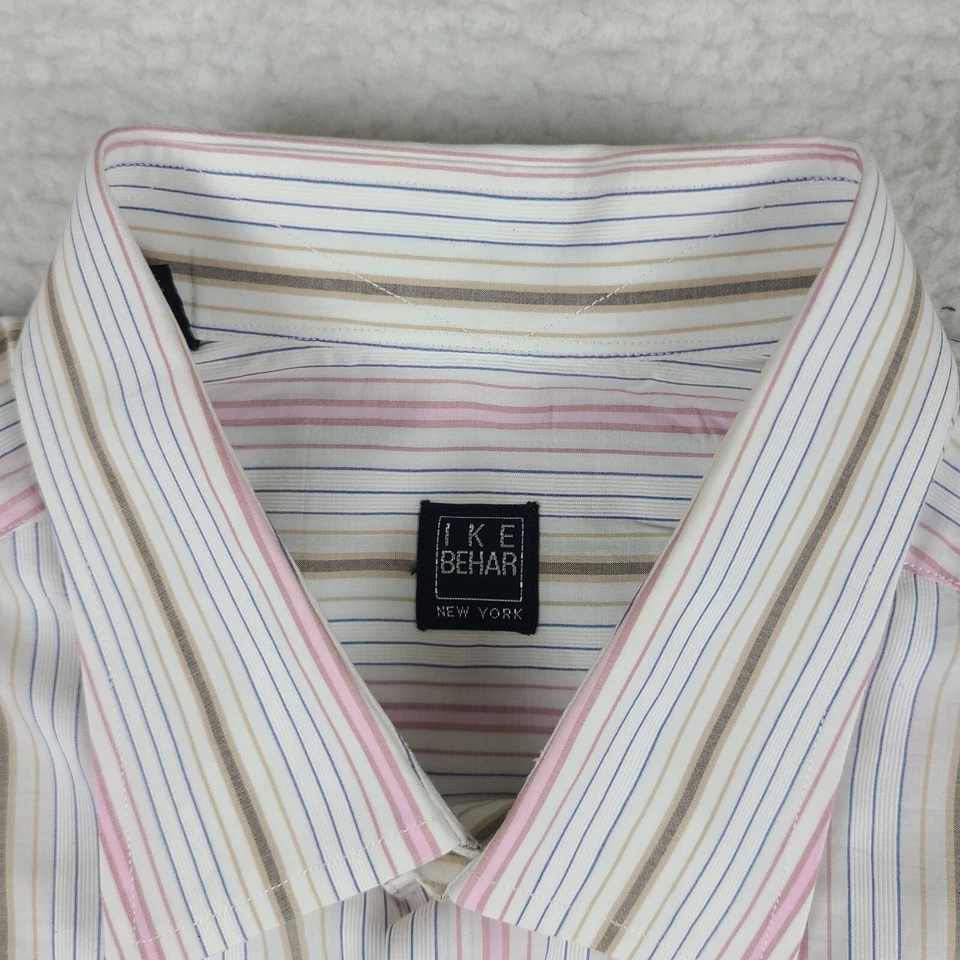 IKE Behar Shirt Mens Large Blue White Purple Striped Dress Button Up - Image 4 of 4