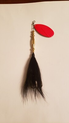 Musky Inline Spinner 8'' Hawg Enticer Deer Hair Black Bucktail Red Blade Lure NEW