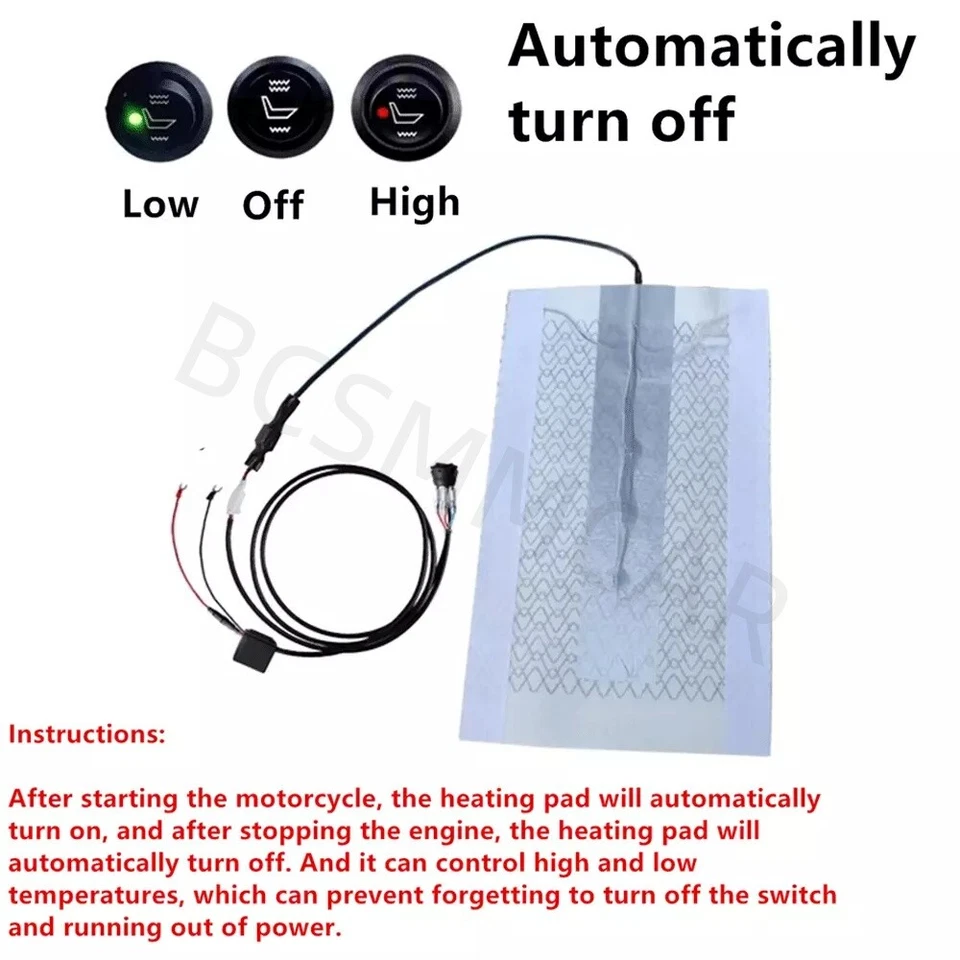Motorcycle Heated Seat Heater Kit Carbon Fiber Pad With Round Switch 48x27cm - Изображение 3 из 4