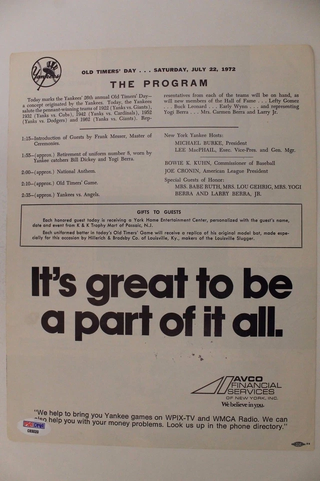 1972 OLD TIMERS DAY Autographed Yankees Program 19 Autos REESE HOYT FORD RARE16A - Image 4 of 4