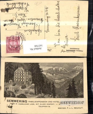 163768,Semmering Familienpension u. Hotel Sonnwendhof Bes. F u. L Neuhut 