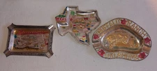 3 Vtg State Souvenir Ashtray Trinket Dish Metal Japan Enco Thrifco Texas Okla Mi