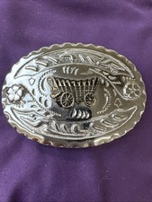 Belt Buckle Western Style WAGON TRAIN Mixed Metal 3-3/4 VGC