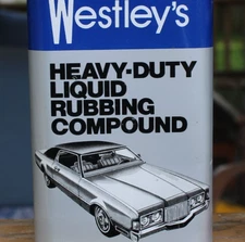 NOS FULL * OLD CAR GRAPHIC dated 1978 WESTLEY'S RUB COMPOUND WAX Old Tin Oil Can