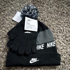 Nike Boys 2-Piece Beanie  Gloves Set Black Gray White 9A2889-023