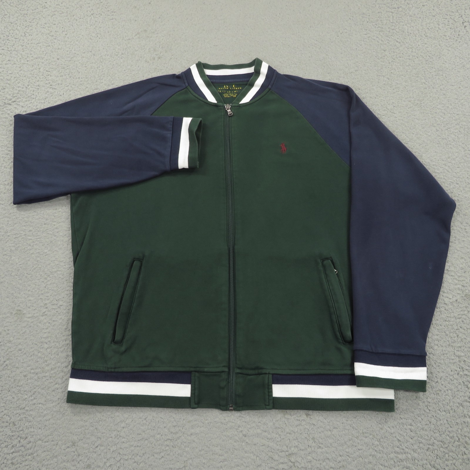 Polo Ralph Lauren Giacca Uomo XL Verde Navy Pile Maglia Varsity Bomber Pista Pony