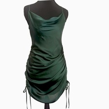 Express XS Slip Dress Emerald Green Satin Cowl Neck Whimsigoth Romantic NWT