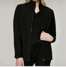 Mandala Scrub Jacket Women Size S Black Equa-Tek Full Zip Mock Neck Pockets