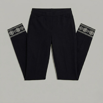 Women's Ruby Rd Petite Navy Blue Embroidered Ankle Stretch Straight Leg Pant 14P