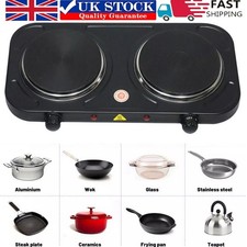 2000W Double Hot Plate Electric Table Top Cooker Twin Cast Iron Hob Thermostat