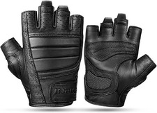 Fingerless Goatskin Leather Motorcycle Gloves, Breathable Motorbike Gloves fo...