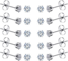 10 Pairs Tiny Womens Surgical Stainless Steel Clear Cubic Zirconia Stud Earrings